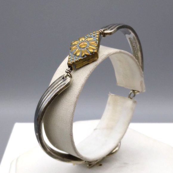 Vintage Community Silver Plate Utensil Bracelet, Upcycled Bangle with Floral - Picture 3 of 5